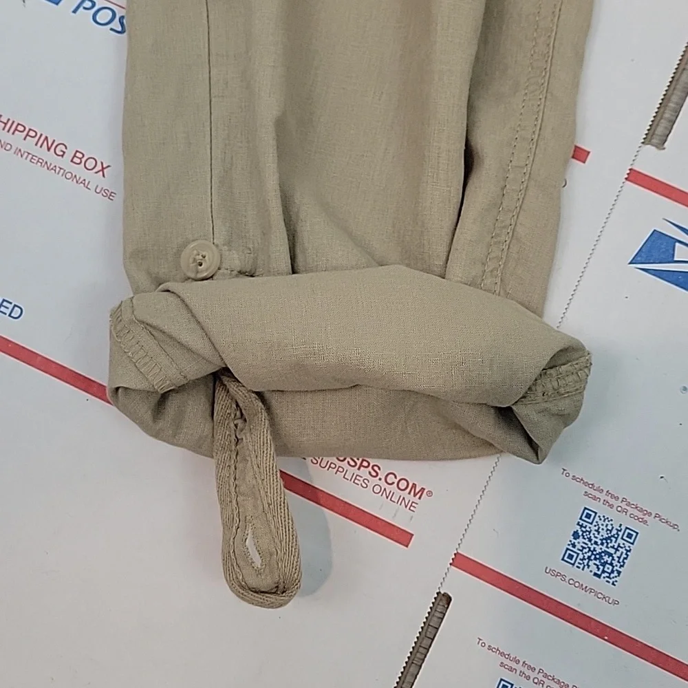 y2k H&M beige linen cargo roll up pants size 8